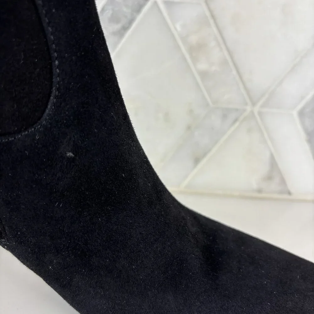 8.5 Wide Calf Black Suede Leather Tall Boot Over The Knee Zip Block Heel Shea